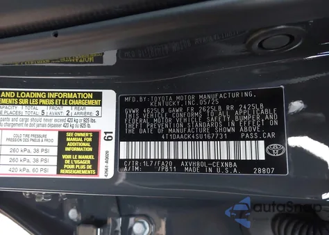 2025 Toyota Camry Le z USA, uszkodzony, nr VIN 4T1DAACK4SU167731